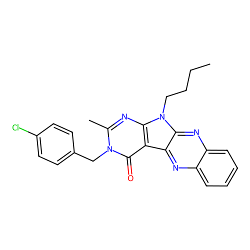 11-butyl-3-(4-chlorobenzyl)-2-methyl-3,11-dihydro-4H-pyrimido[5',4':4,5]pyrrolo[2,3-b]quinoxalin-4-one structure