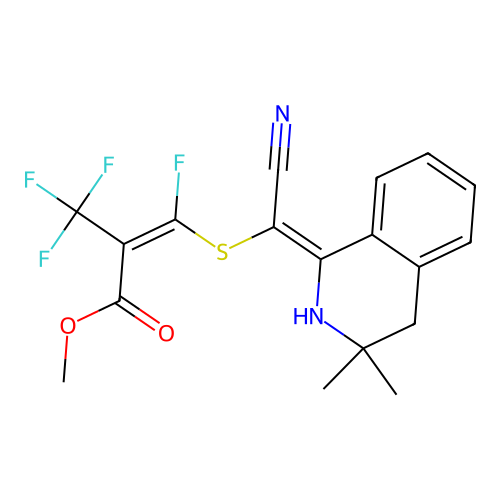 (E)-methyl 3-(((Z)-cyano(3,3-dimethyl-3,4-dihydroisoquinolin-1(2H)-ylidene)methyl)thio)-3-fluoro-2-(trifluoromethyl)acrylate structure
