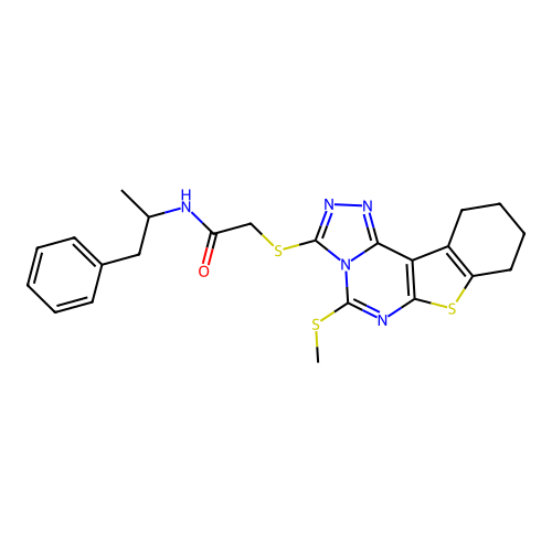 2-((5-(methylthio)-8,9,10,11-tetrahydrobenzo[4,5]thieno[3,2-e][1,2,4]triazolo[4,3-c]pyrimidin-3-yl)thio)-N-(1-phenylpropan-2-yl)acetamide structure