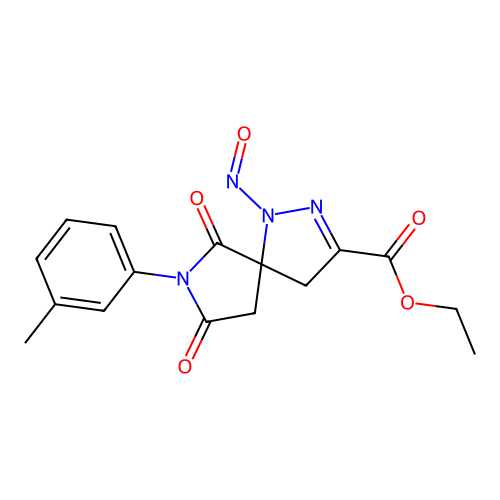 ethyl 1-nitroso-6,8-dioxo-7-(m-tolyl)-1,2,7-triazaspiro[4.4]non-2-ene-3-carboxylate structure
