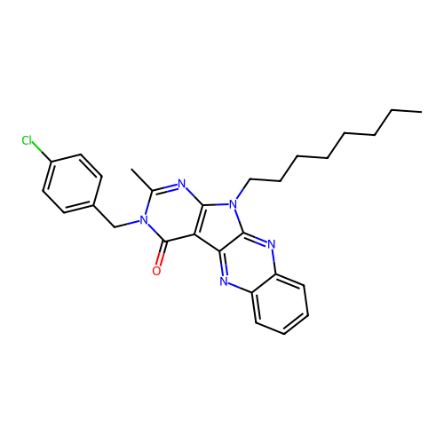 3-(4-chlorobenzyl)-2-methyl-11-octyl-3,11-dihydro-4H-pyrimido[5',4':4,5]pyrrolo[2,3-b]quinoxalin-4-one structure