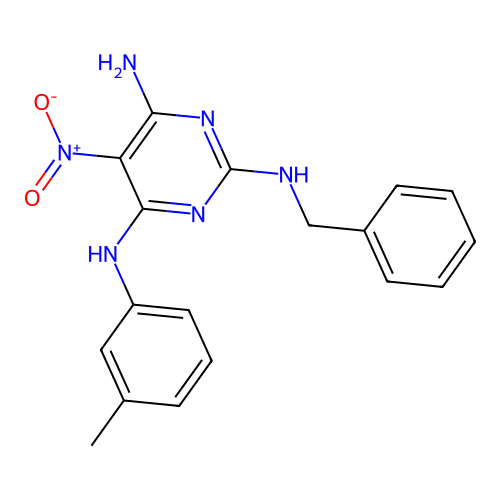 {6-Amino-5-nitro-2-[benzylamino]pyrimidin-4-yl}(3-methylphenyl)amine structure