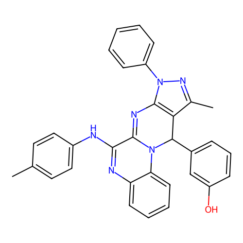 3-(10-methyl-8-phenyl-6-(p-tolylamino)-8,11-dihydropyrazolo[3',4':4,5]pyrimido[1,2-a]quinoxalin-11-yl)phenol structure