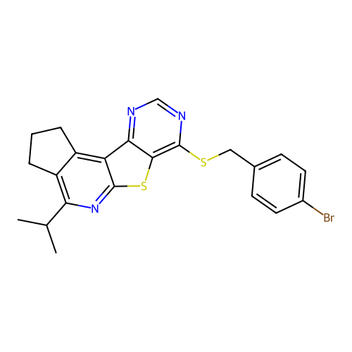 7-((4-bromobenzyl)thio)-4-isopropyl-2,3-dihydro-1H-cyclopenta[4',5']pyrido[3',2':4,5]thieno[3,2-d]pyrimidine structure