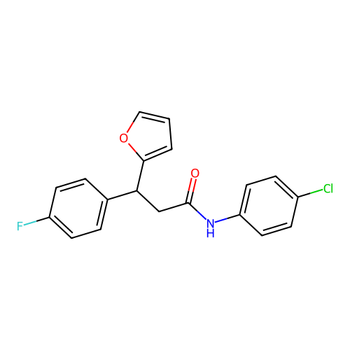 N-(4-chlorophenyl)-3-(4-fluorophenyl)-3-(furan-2-yl)propanamide structure