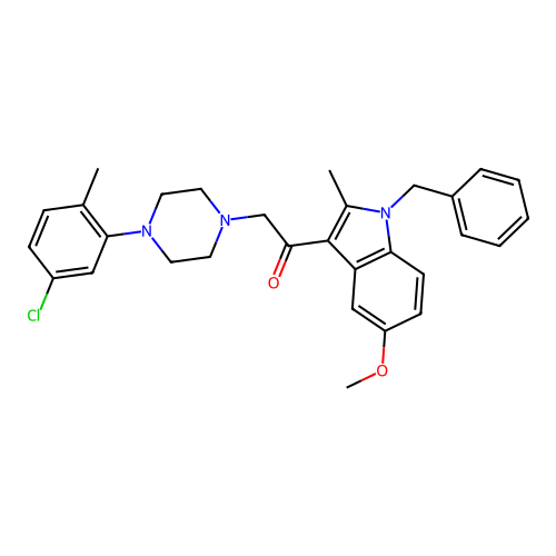 1-(1-benzyl-5-methoxy-2-methyl-1H-indol-3-yl)-2-(4-(5-chloro-2-methylphenyl)piperazin-1-yl)ethanone structure
