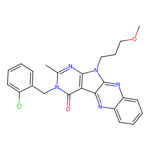 3-(2-chlorobenzyl)-11-(3-methoxypropyl)-2-methyl-3H-pyrimido[5',4':4,5]pyrrolo[2,3-b]quinoxalin-4(11H)-one structure