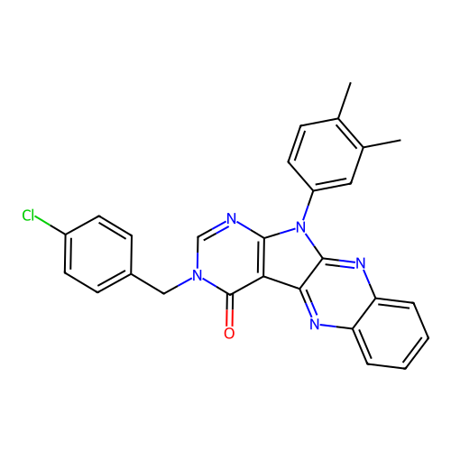 3-(4-chlorobenzyl)-11-(3,4-dimethylphenyl)-3H-pyrimido[5',4':4,5]pyrrolo[2,3-b]quinoxalin-4(11H)-one structure