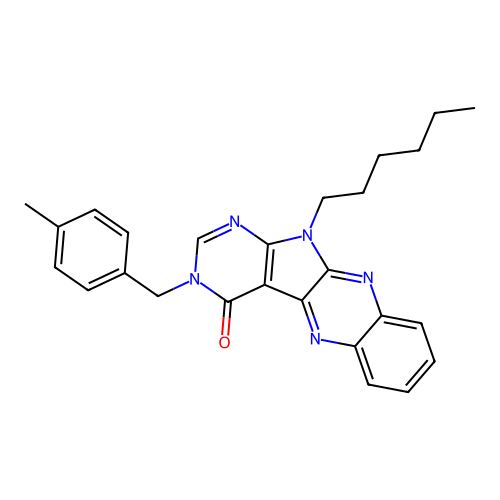 11-hexyl-3-(4-methylbenzyl)-3H-pyrimido[5',4':4,5]pyrrolo[2,3-b]quinoxalin-4(11H)-one structure