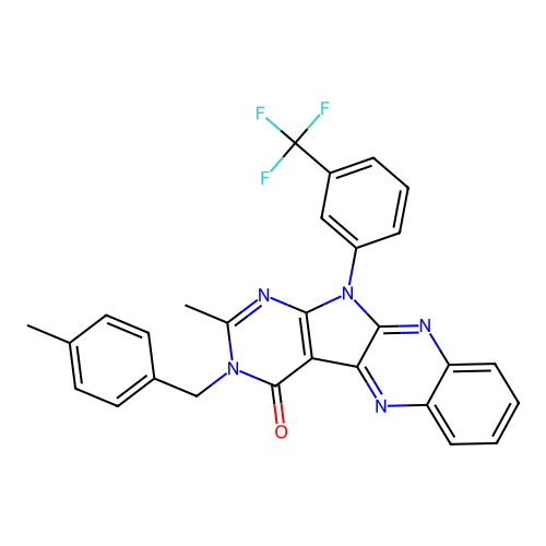 2-methyl-3-(4-methylbenzyl)-11-(3-(trifluoromethyl)phenyl)-3H-pyrimido[5',4':4,5]pyrrolo[2,3-b]quinoxalin-4(11H)-one structure