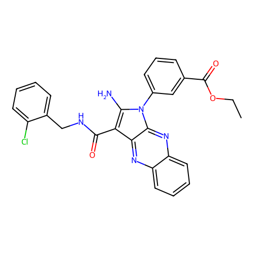 ethyl 3-(2-amino-3-((2-chlorobenzyl)carbamoyl)-1H-pyrrolo[2,3-b]quinoxalin-1-yl)benzoate structure
