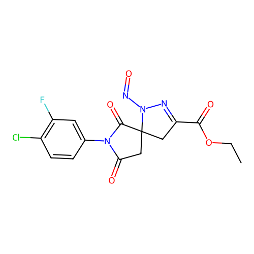 ethyl 7-(4-chloro-3-fluorophenyl)-1-nitroso-6,8-dioxo-1,2,7-triazaspiro[4.4]non-2-ene-3-carboxylate structure