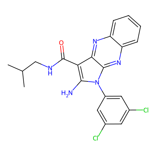 2-amino-1-(3,5-dichlorophenyl)-N-(2-methylpropyl)pyrrolo[3,2-b]quinoxaline-3-carboxamide structure