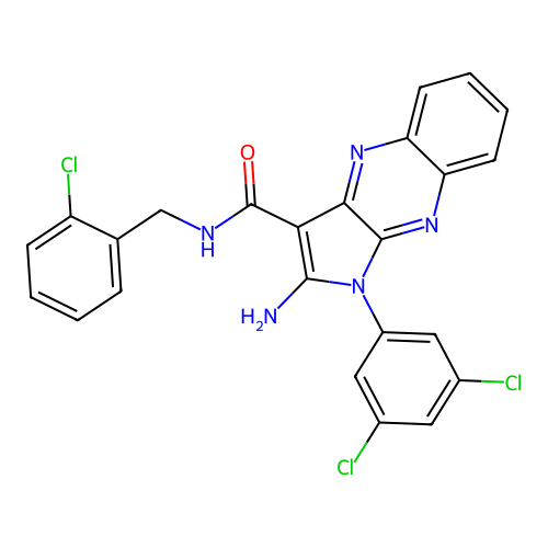 2-amino-N-(2-chlorobenzyl)-1-(3,5-dichlorophenyl)-1H-pyrrolo[2,3-b]quinoxaline-3-carboxamide structure