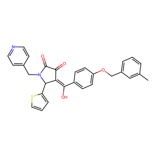 (4E)-4-[hydroxy-[4-[(3-methylphenyl)methoxy]phenyl]methylidene]-1-(pyridin-4-ylmethyl)-5-thiophen-2-ylpyrrolidine-2,3-dione structure