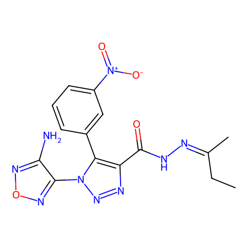 (Z)-1-(4-amino-1,2,5-oxadiazol-3-yl)-N'-(butan-2-ylidene)-5-(3-nitrophenyl)-1H-1,2,3-triazole-4-carbohydrazide structure