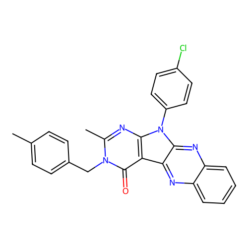 11-(4-chlorophenyl)-2-methyl-3-(4-methylbenzyl)-3H-pyrimido[5',4':4,5]pyrrolo[2,3-b]quinoxalin-4(11H)-one structure