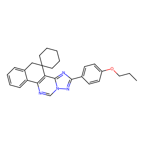 2-(4-propoxyphenyl)-5H-spiro[benzo[h][1,2,4]triazolo[1,5-c]quinazoline-4,1'-cyclohexane] structure