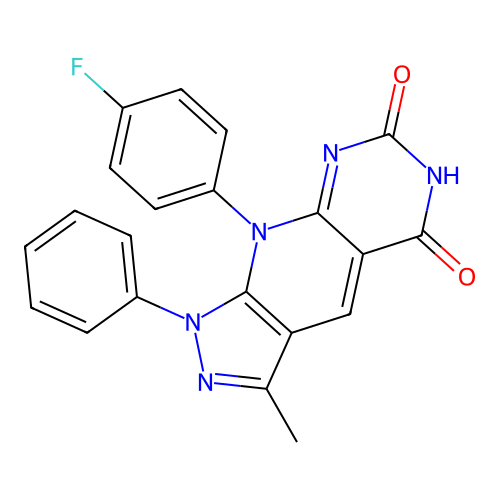 9-(4-fluorophenyl)-3-methyl-1-phenyl-1H-pyrazolo[4',3':5,6]pyrido[2,3-d]pyrimidine-5,7(6H,9H)-dione structure