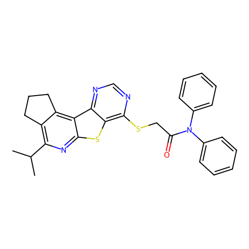 2-((4-isopropyl-2,3-dihydro-1H-cyclopenta[4',5']pyrido[3',2':4,5]thieno[3,2-d]pyrimidin-7-yl)thio)-N,N-diphenylacetamide structure