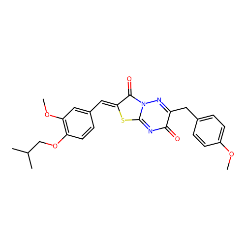 (2Z)-2-[[3-methoxy-4-(2-methylpropoxy)phenyl]methylidene]-6-[(4-methoxyphenyl)methyl]-[1,3]thiazolo[3,2-b][1,2,4]triazine-3,7-dione structure
