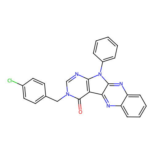 3-(4-chlorobenzyl)-11-phenyl-3H-pyrimido[5',4':4,5]pyrrolo[2,3-b]quinoxalin-4(11H)-one structure