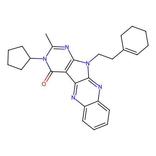 11-(2-(cyclohex-1-en-1-yl)ethyl)-3-cyclopentyl-2-methyl-3H-pyrimido[5',4':4,5]pyrrolo[2,3-b]quinoxalin-4(11H)-one structure