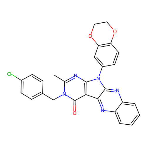 3-(4-chlorobenzyl)-11-(2,3-dihydrobenzo[b][1,4]dioxin-6-yl)-2-methyl-3H-pyrimido[5',4':4,5]pyrrolo[2,3-b]quinoxalin-4(11H)-one structure