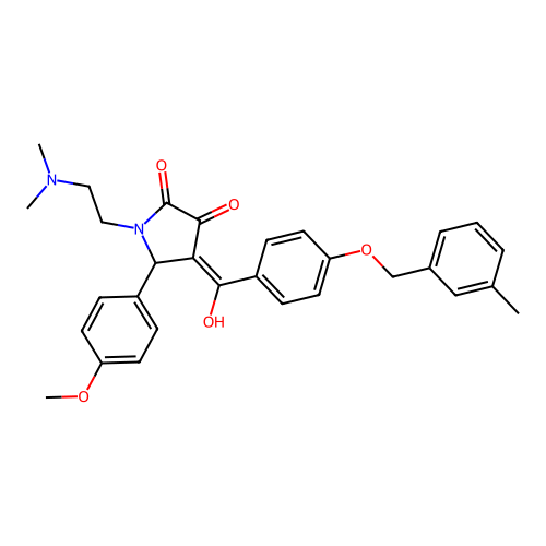 (4E)-1-(2-dimethylaminoethyl)-4-[hydroxy-[4-[(3-methylphenyl)methoxy]phenyl]methylidene]-5-(4-methoxyphenyl)pyrrolidine-2,3-dione structure