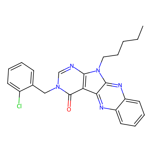 3-(2-chlorobenzyl)-11-pentyl-3H-pyrimido[5',4':4,5]pyrrolo[2,3-b]quinoxalin-4(11H)-one structure