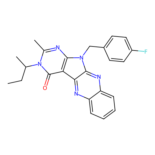3-(sec-butyl)-11-(4-fluorobenzyl)-2-methyl-3H-pyrimido[5',4':4,5]pyrrolo[2,3-b]quinoxalin-4(11H)-one structure