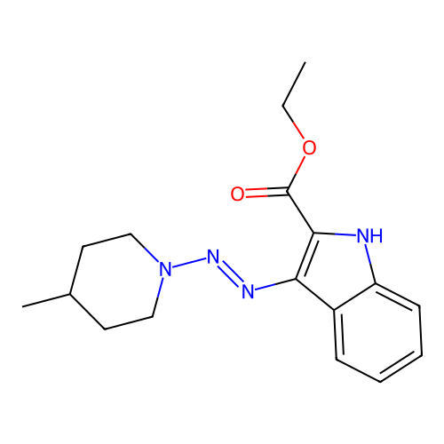 ethyl 3-[(E)-(4-methylpiperidin-1-yl)diazenyl]-1H-indole-2-carboxylate structure