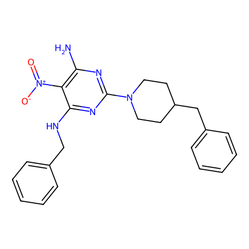 {6-Amino-5-nitro-2-[4-benzylpiperidyl]pyrimidin-4-yl}benzylamine structure