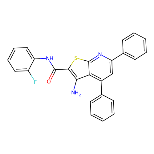 3-amino-N-(2-fluorophenyl)-4,6-diphenylthieno[2,3-b]pyridine-2-carboxamide structure