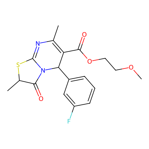2-methoxyethyl 5-(3-fluorophenyl)-2,7-dimethyl-3-oxo-2,3-dihydro-5H-[1,3]thiazolo[3,2-a]pyrimidine-6-carboxylate structure