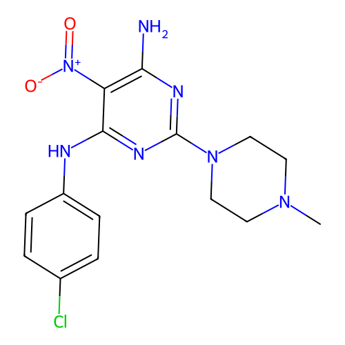 [6-Amino-2-(4-methylpiperazinyl)-5-nitropyrimidin-4-yl](4-chlorophenyl)amine structure