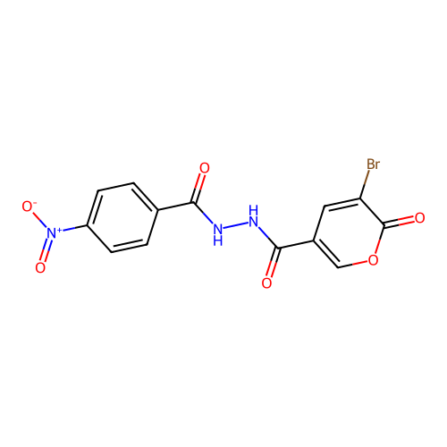 3-bromo-N'-(4-nitrobenzoyl)-2-oxo-2H-pyran-5-carbohydrazide structure