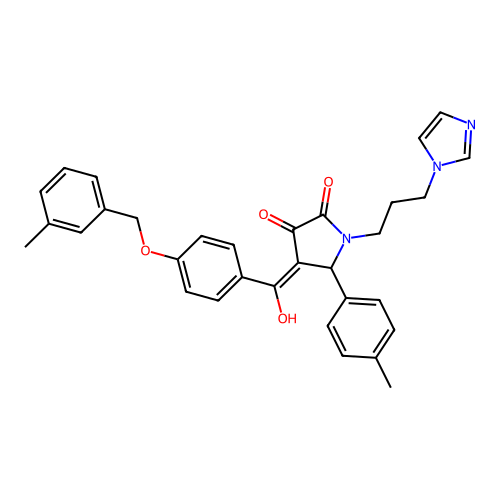 (4E)-4-(hydroxy{4-[(3-methylbenzyl)oxy]phenyl}methylidene)-1-[3-(1H-imidazol-1-yl)propyl]-5-(4-methylphenyl)pyrrolidine-2,3-dione structure