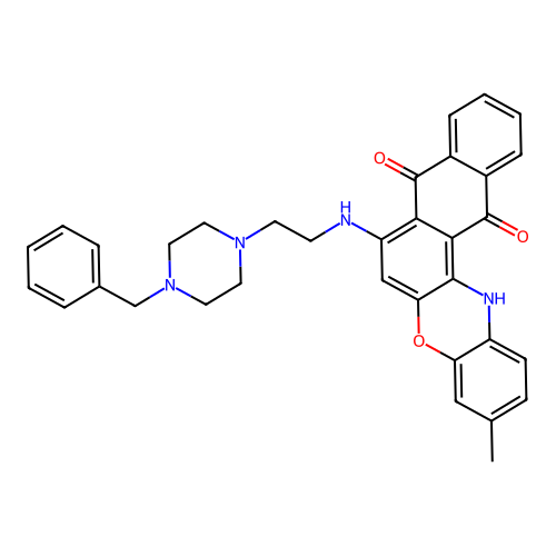 7-((2-(4-benzylpiperazin-1-yl)ethyl)amino)-3-methyl-8H-naphtho[2,3-a]phenoxazine-8,13(14H)-dione structure