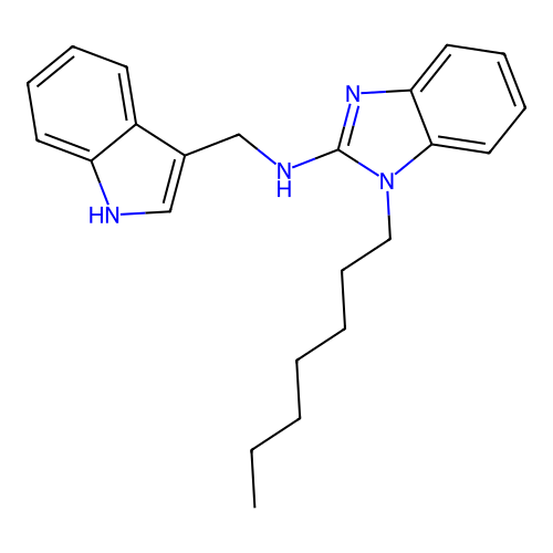1-heptyl-N-(1H-indol-3-ylmethyl)-1H-benzimidazol-2-amine structure