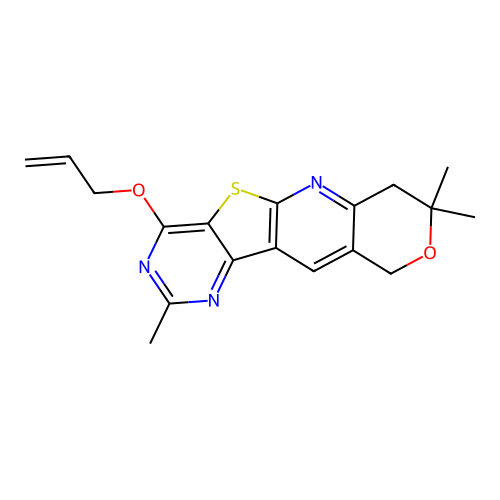 2,8,8-trimethyl-4-(prop-2-en-1-yloxy)-7,10-dihydro-8H-pyrano[3'',4'':5',6']pyrido[3',2':4,5]thieno[3,2-d]pyrimidine structure