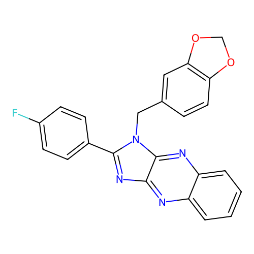 1-(1,3-benzodioxol-5-ylmethyl)-2-(4-fluorophenyl)-1H-imidazo[4,5-b]quinoxaline structure