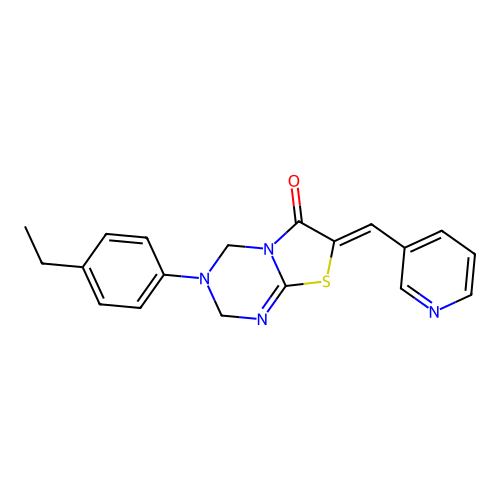 (7Z)-3-(4-ethylphenyl)-7-(pyridin-3-ylmethylidene)-2,4-dihydro-[1,3]thiazolo[3,2-a][1,3,5]triazin-6-one structure