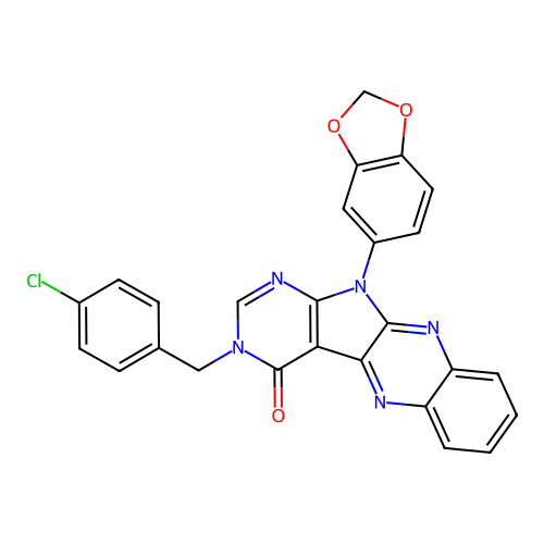 11-(1,3-benzodioxol-5-yl)-3-(4-chlorobenzyl)-3,11-dihydro-4H-pyrimido[5',4':4,5]pyrrolo[2,3-b]quinoxalin-4-one structure