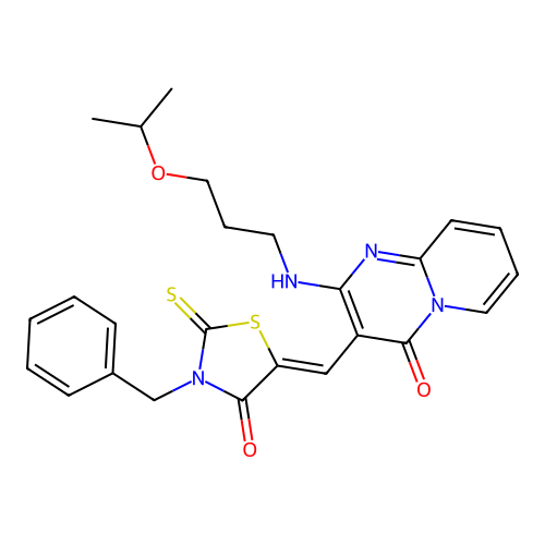 (Z)-3-benzyl-5-((2-((3-isopropoxypropyl)amino)-4-oxo-4H-pyrido[1,2-a]pyrimidin-3-yl)methylene)-2-thioxothiazolidin-4-one structure