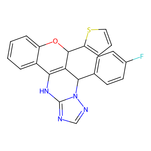 11-(4-fluorophenyl)-9-(thiophen-2-yl)-8-oxa-12,13,15,17-tetraazatetracyclo[8.7.0.0^{2,7}.0^{12,16}]heptadeca-1(10),2,4,6,13,15-hexaene structure