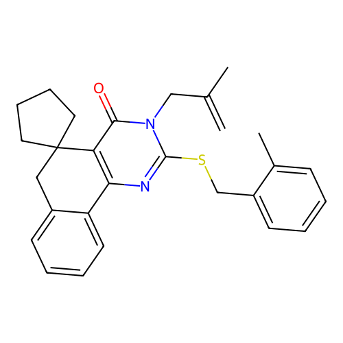 3-(2-methylallyl)-2-((2-methylbenzyl)thio)-3H-spiro[benzo[h]quinazoline-5,1'-cyclopentan]-4(6H)-one structure