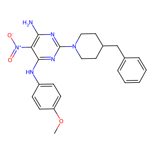 {6-Amino-5-nitro-2-[4-benzylpiperidyl]pyrimidin-4-yl}(4-methoxyphenyl)amine structure