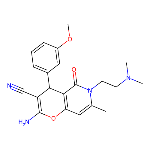 2-amino-6-(2-(dimethylamino)ethyl)-4-(3-methoxyphenyl)-7-methyl-5-oxo-5,6-dihydro-4H-pyrano[3,2-c]pyridine-3-carbonitrile structure