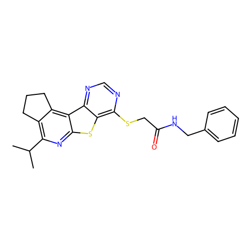 N-benzyl-2-((4-isopropyl-2,3-dihydro-1H-cyclopenta[4',5']pyrido[3',2':4,5]thieno[3,2-d]pyrimidin-7-yl)thio)acetamide structure